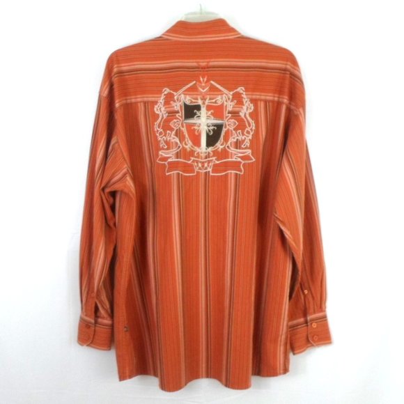 Knockout Button Up Long Sleeve Shirt Mens 3X Burnt Orange Striped Embroidered - Picture 2 of 9